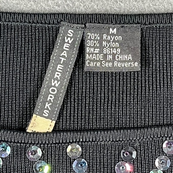 Sweaterworks Black Sparkle Sequin Embellished‎ Knit Long Sleeve Top Medium - Picture 3 of 10